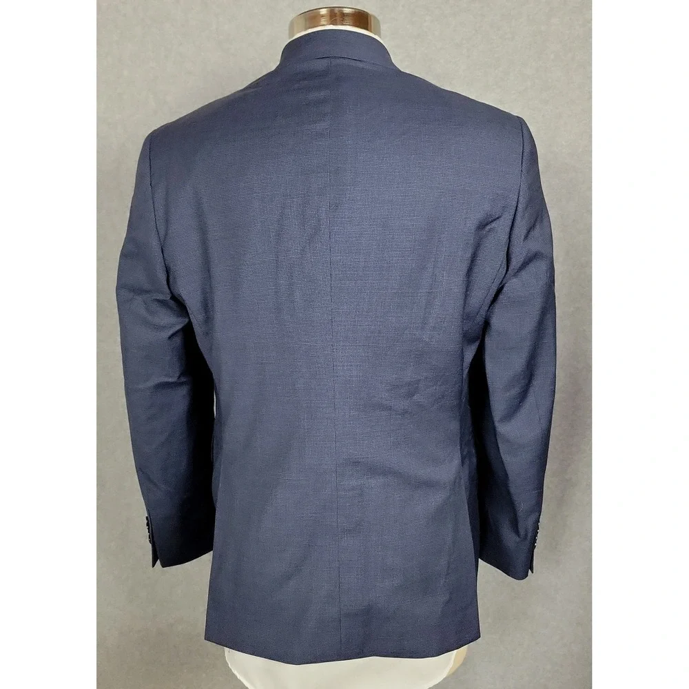 Angelo Nardelli Mens Blue Wool Micro Check Blazer Sport Coat Italy Size 44R